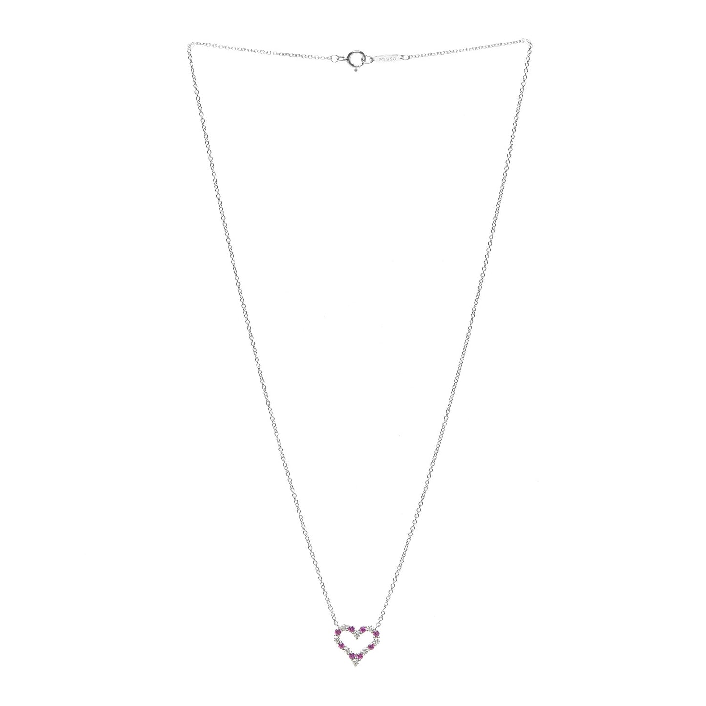 Platinum Diamond Pink Sapphire Mini Heart Pendant Necklace