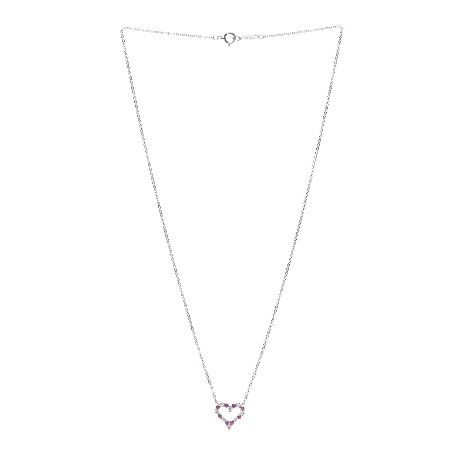 Tiffany Platinum Diamond Pink Sapphire Mini Heart Pendant Necklace 3 of 6