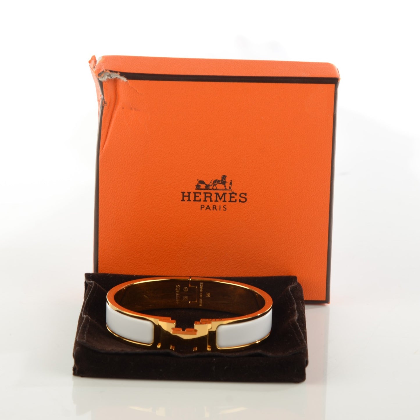 Enamel Narrow Clic Clac H Bracelet PM White