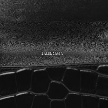 Balenciaga Shiny Calfskin Crocodile Embossed BB Phone Holder Wallet On Chain Black 6 of 11