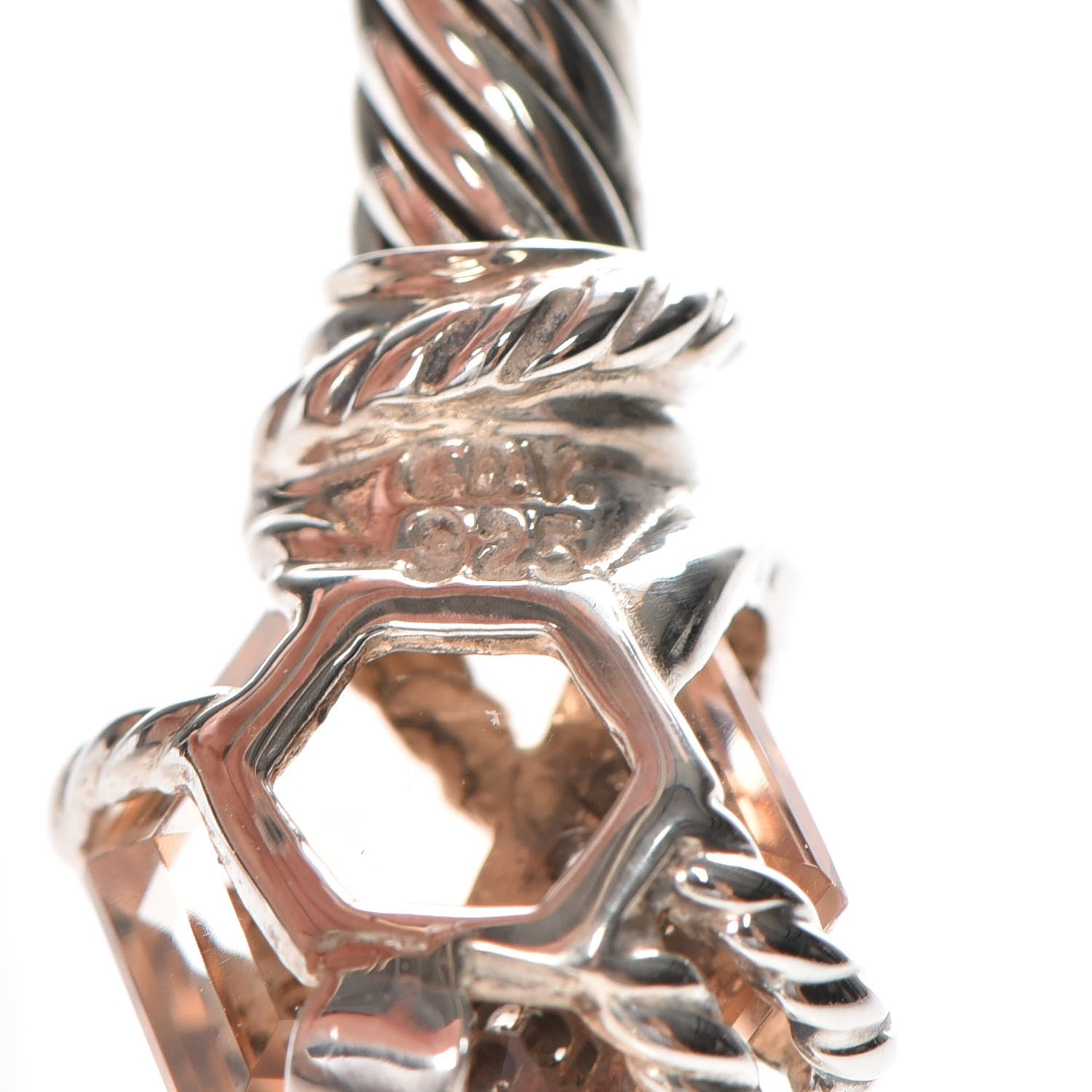 David Yurman Sterling Silver Diamond Morganite 4mm Cable Wrap Bracelet 5 of 5