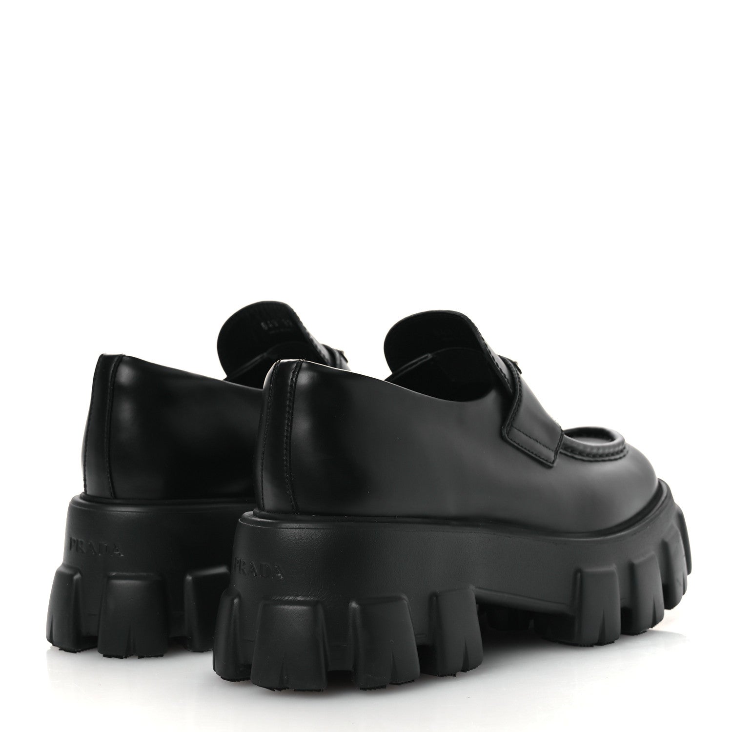 Prada Spazzolato Rois Metal Triangle Logo Monolith 55mm Loafers 39 Black 5 of 11