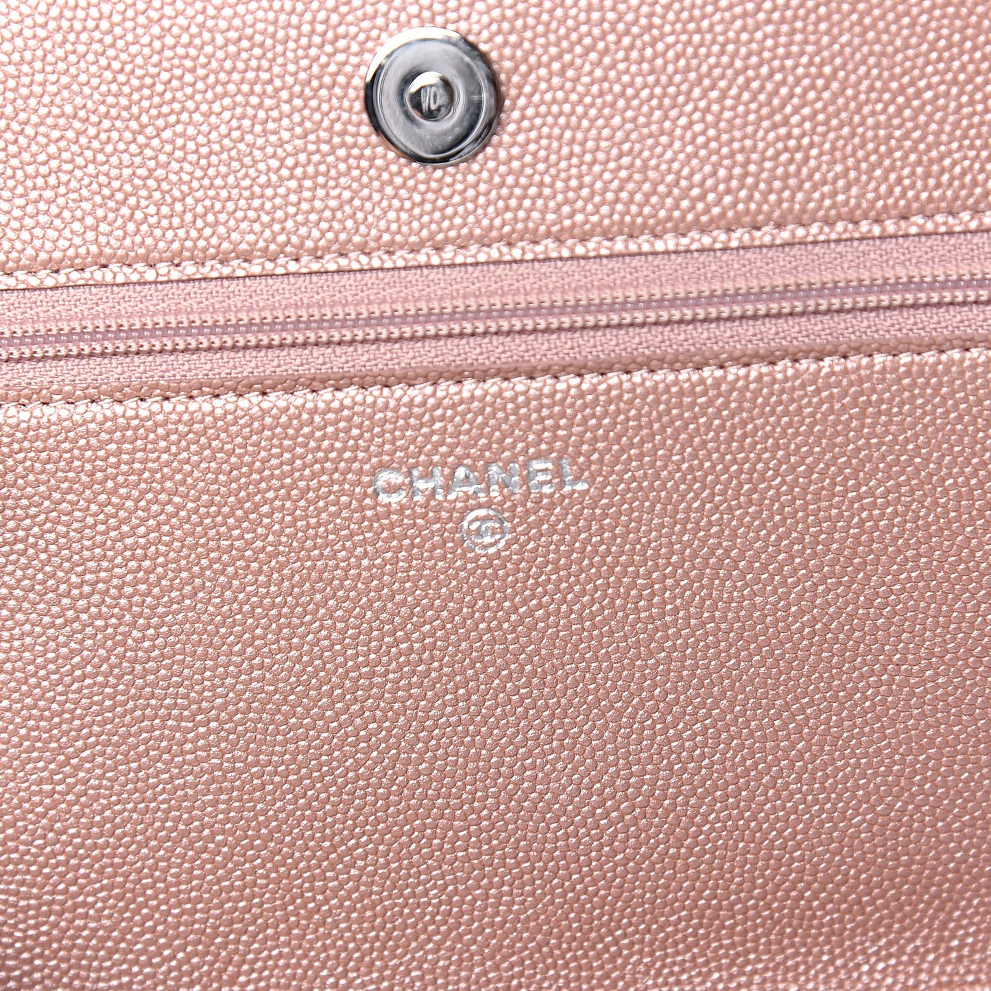 Metallic Caviar Chevron Quilted Vintage Mademoiselle Wallet On Chain WOC Pink