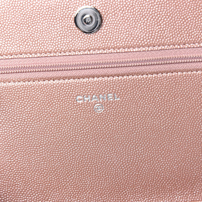 Chanel Metallic Caviar Chevron Quilted Vintage Mademoiselle Wallet On Chain WOC Pink 5 of 11