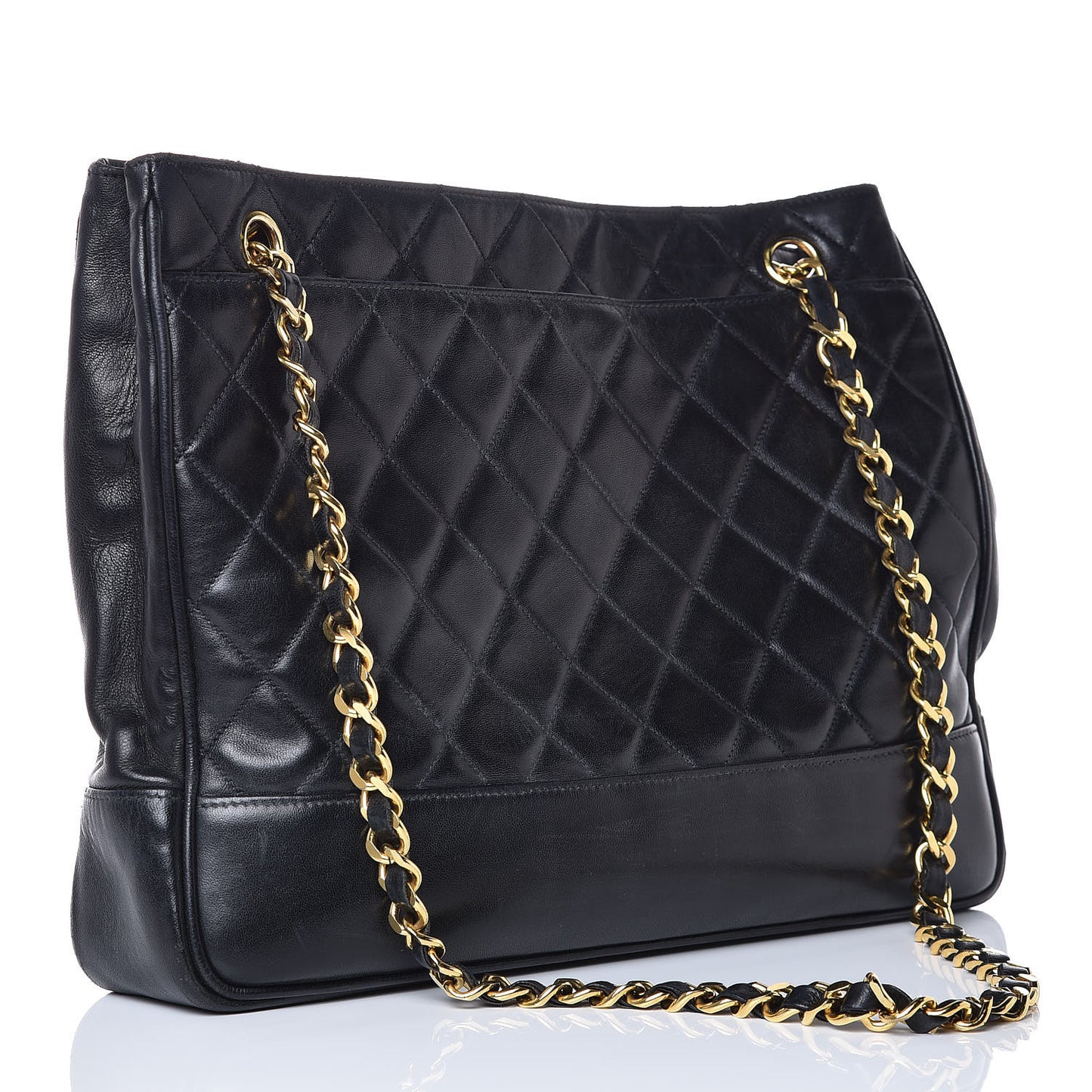 Lambskin Quilted Shopping Tote Black