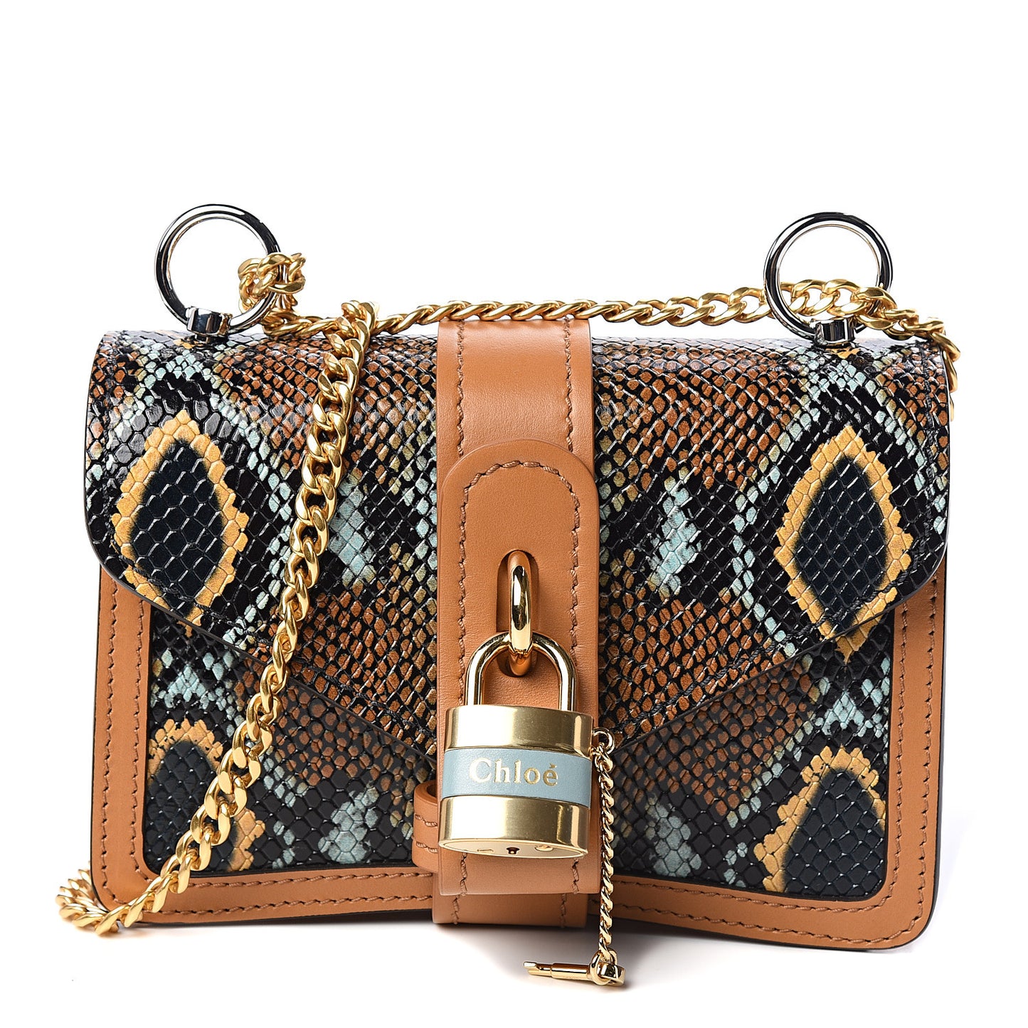 Python Embossed Shiny Calfskin Mini Aby Chain Shoulder Bag Faded Blue