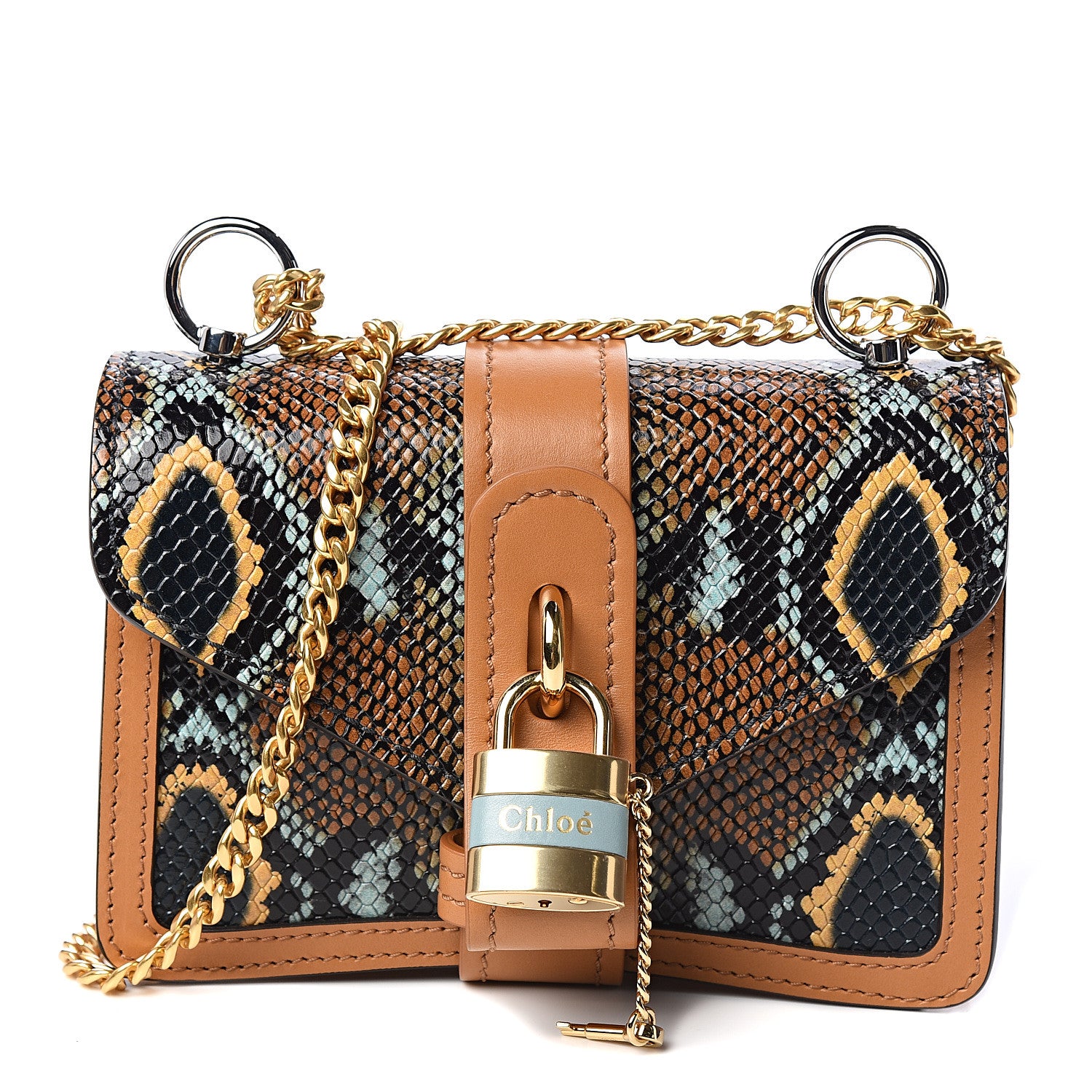 Chloe Python Embossed Shiny Calfskin Mini Aby Chain Shoulder Bag Faded Blue 1 of 9