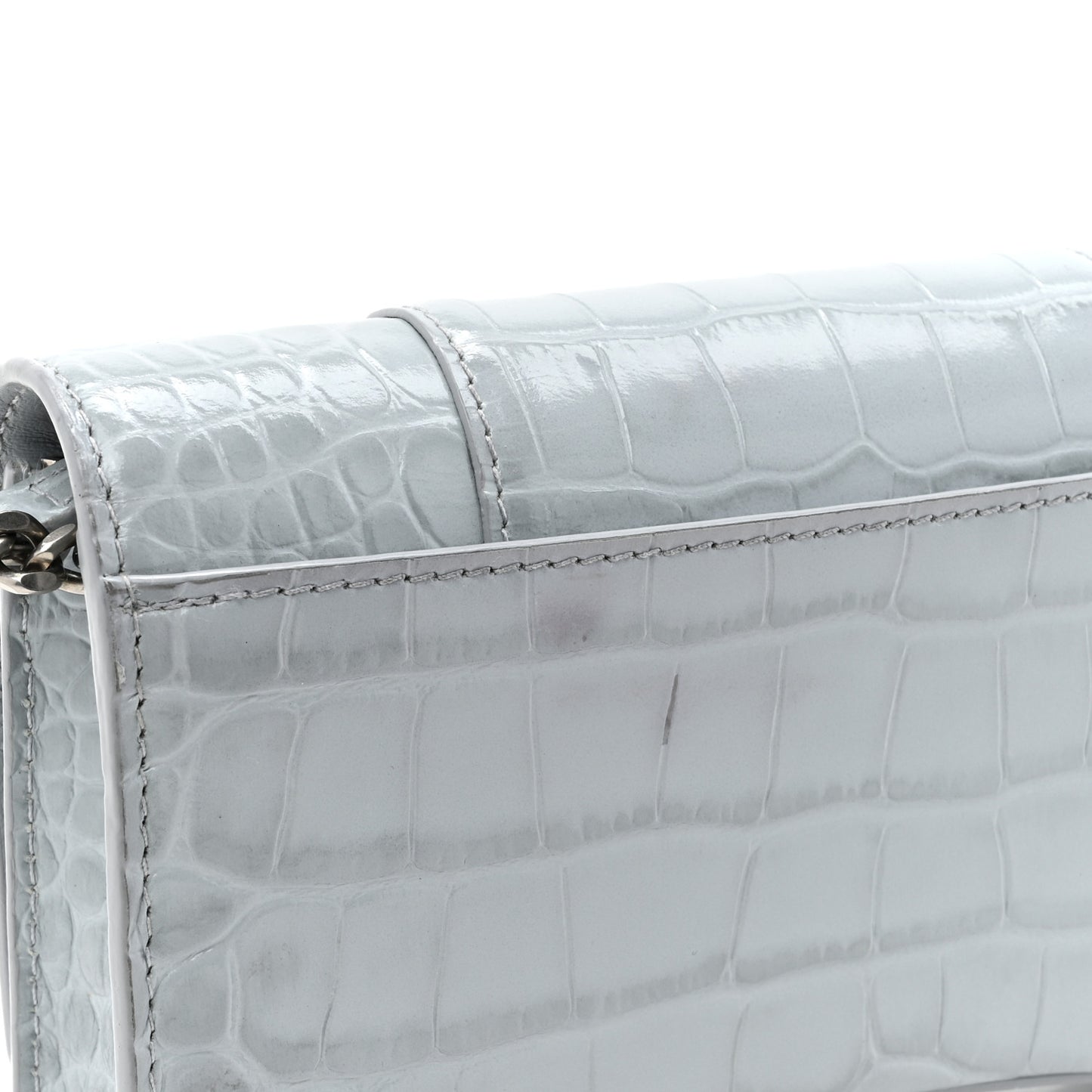 Shiny Calfskin Crocodile Embossed Hourglass Chain Bag Ash Blue