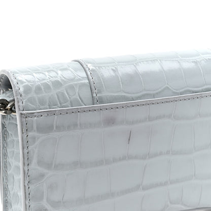 Balenciaga Shiny Calfskin Crocodile Embossed Hourglass Chain Bag Ash Blue 16 of 17
