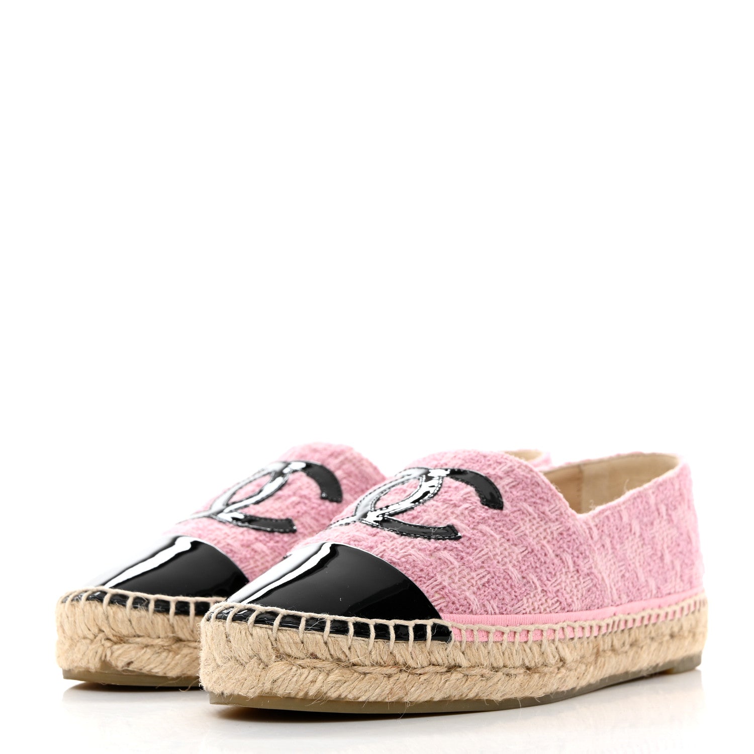 Chanel Tweed Patent CC Espadrilles 37 Pink Black 3 of 8