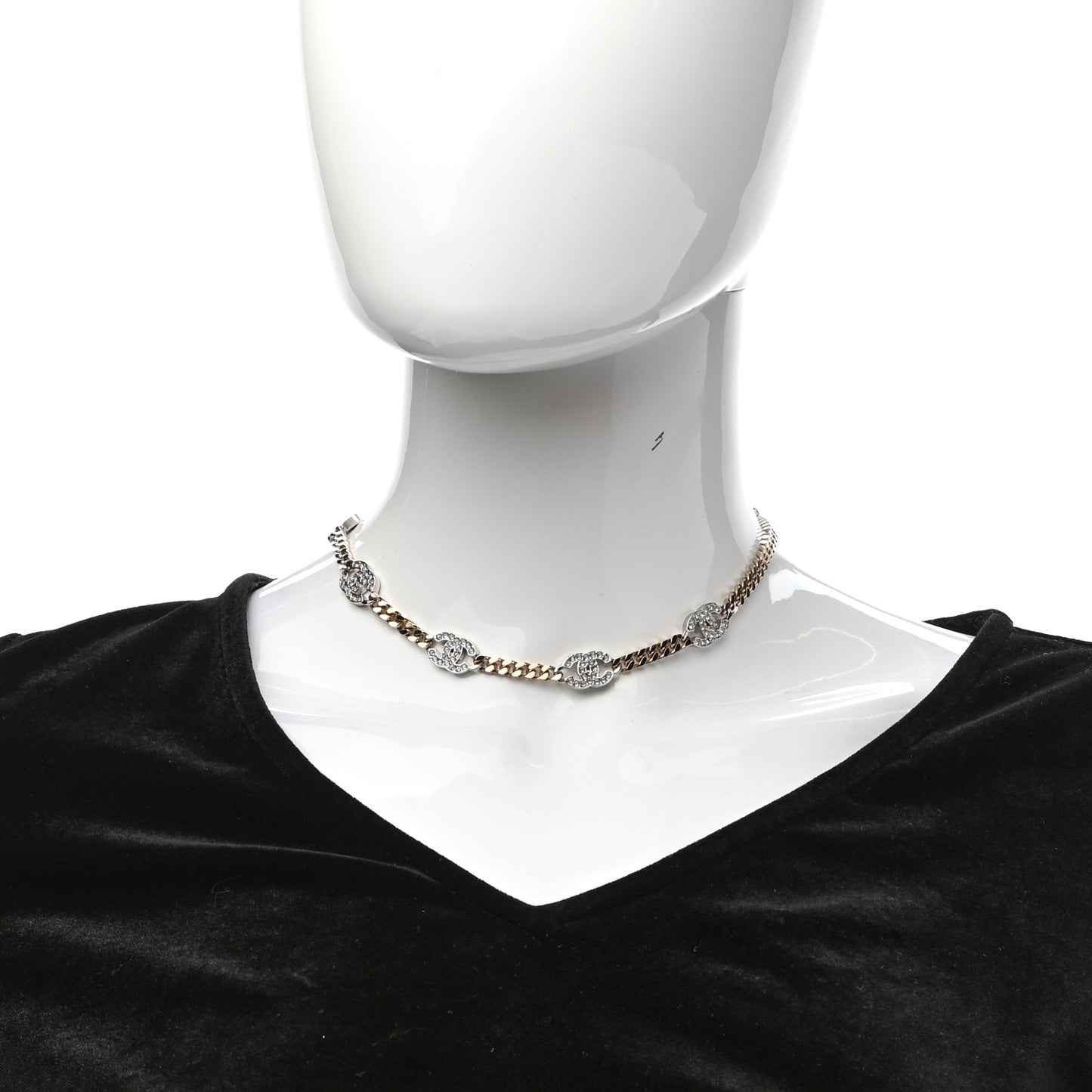 Crystal Chain CC Link Choker Gold Silver