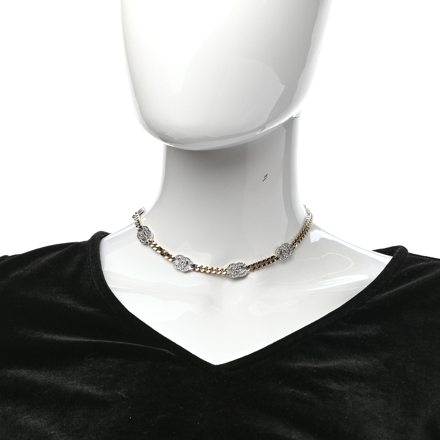 Chanel Crystal Chain CC Link Choker Gold Silver 2 of 6