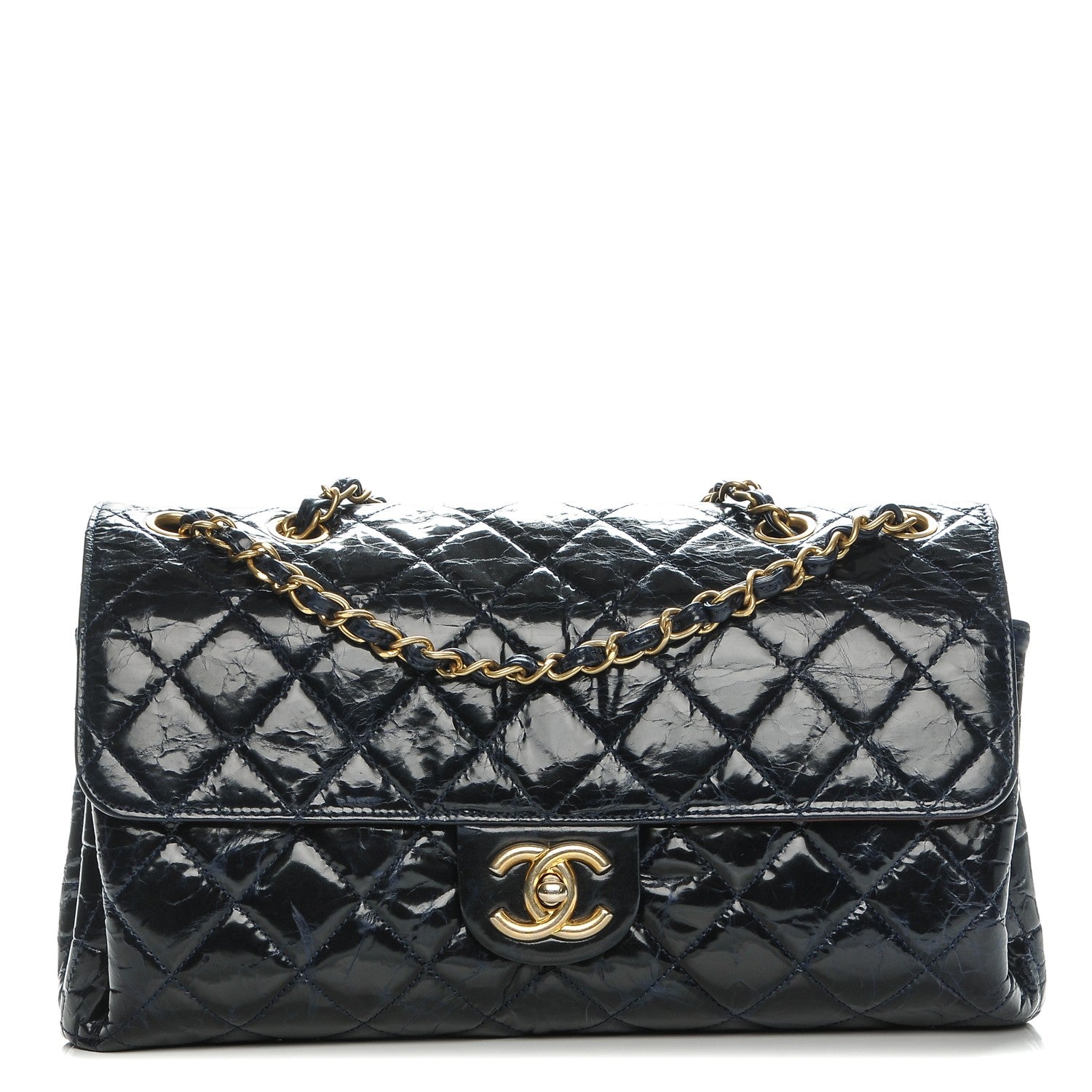 Chanel Glazed Calfskin Quilted Jumbo Clams Pocket Flap Navy Blue 1 of 7