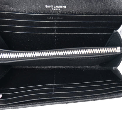 Saint Laurent Grain De Poudre Matelasse Chevron Monogram Flap Wallet Black 4 of 11