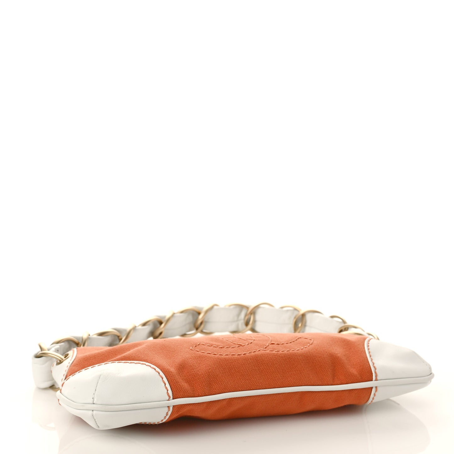 Lambskin Canvas CC Olsen Chain Small Shoulder Bag White Orange