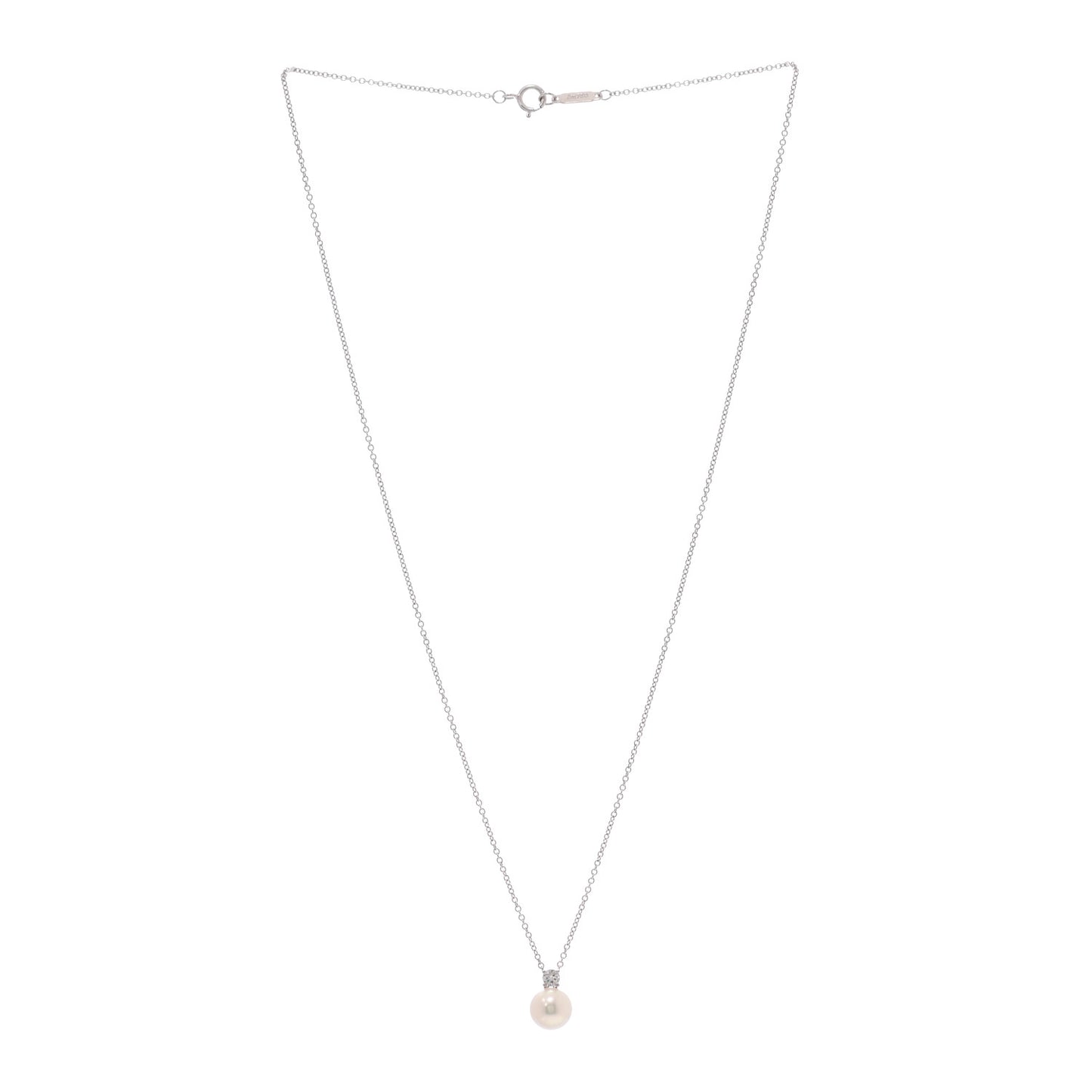 18K White Gold Diamond Pearl 7.5mm Pendant Necklace
