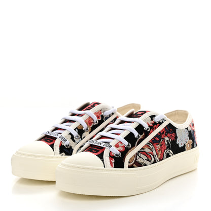 Christian Dior Cotton Floral Pop Embroidered Walk'N'Dior Low Top Sneakers 38 Red Multicolor 3 of 9