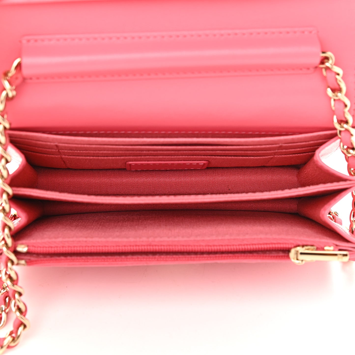 Lambskin Quilted Mini Wallet On Chain WOC Pink