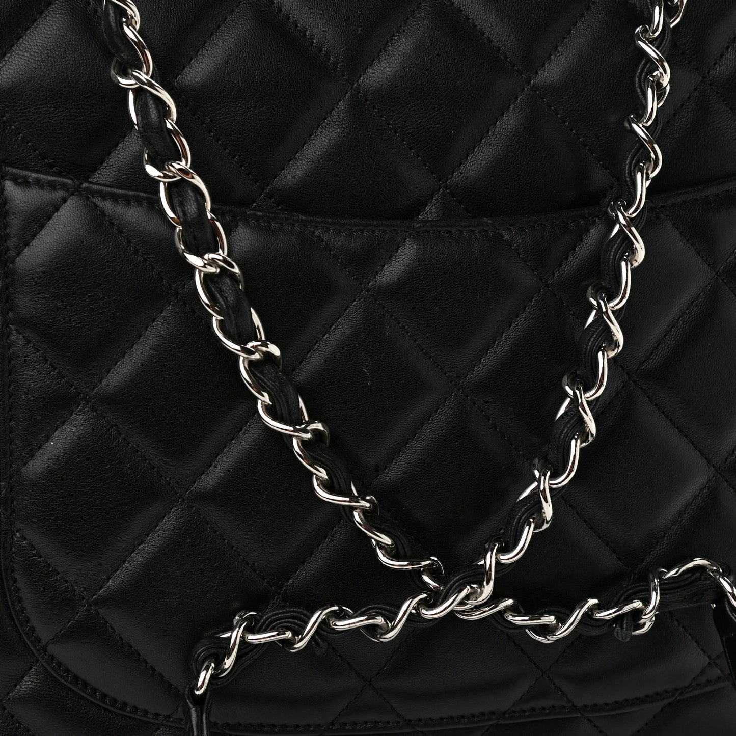 Lambskin Quilted Large Trendy CC Dual Handle Flap Bag Black