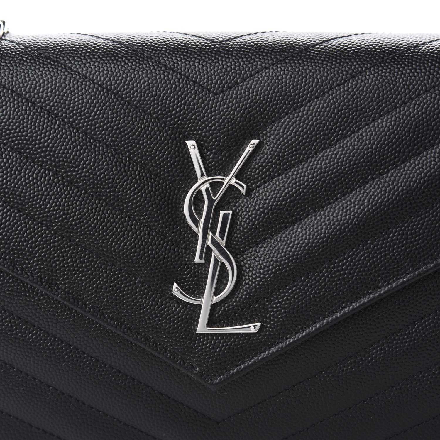 Saint Laurent Grain De Poudre Matelasse Chevron Monogram Chain Wallet Black 9 of 10