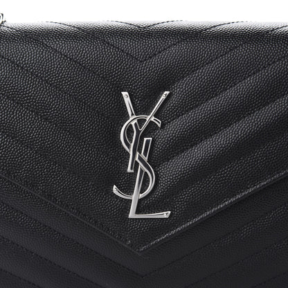 Saint Laurent Grain De Poudre Matelasse Chevron Monogram Chain Wallet Black 9 of 10