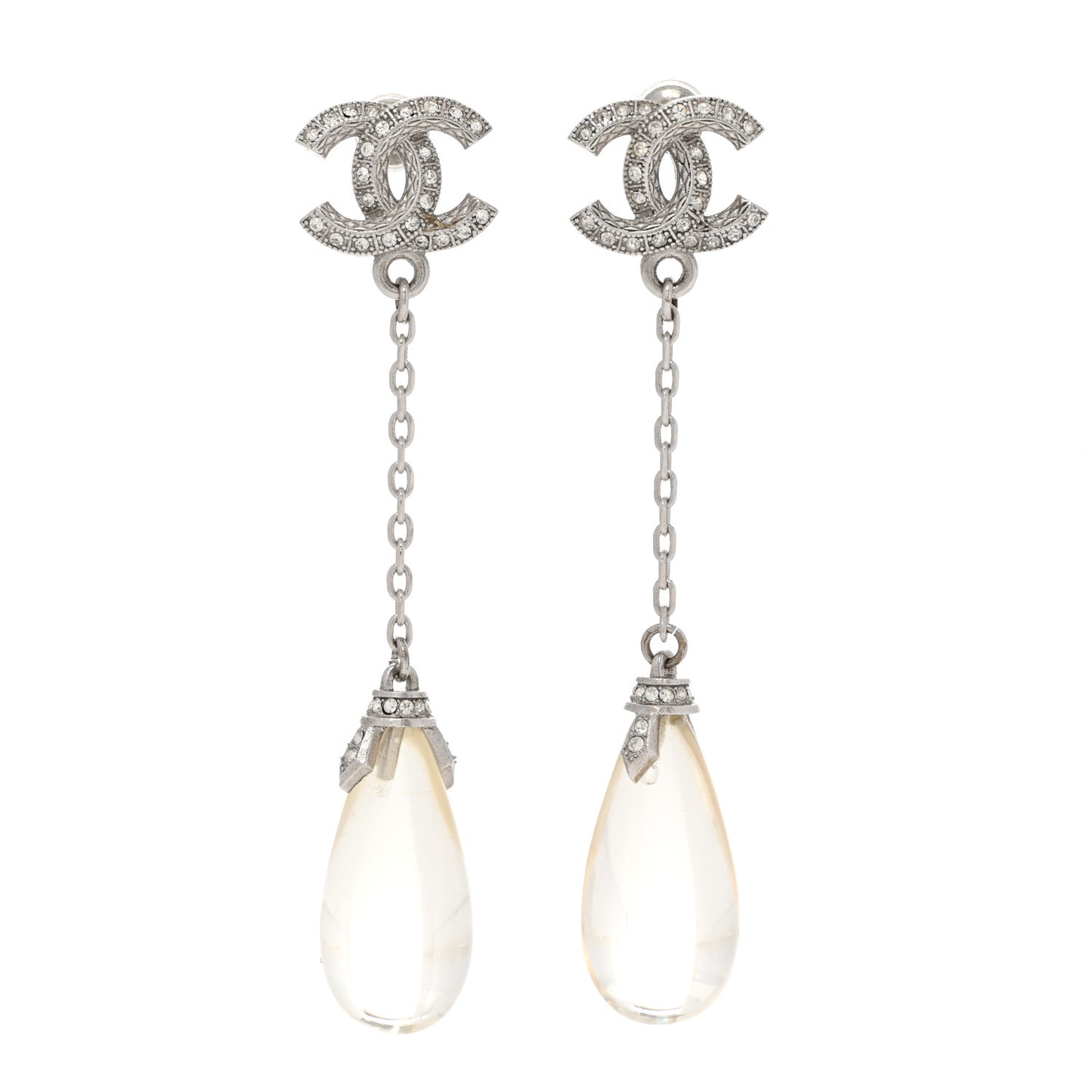 Crystal Resin CC Drop Earrings Silver