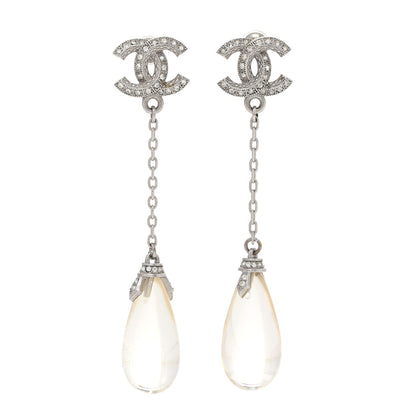 Chanel Crystal Resin CC Drop Earrings Silver 1 of 5