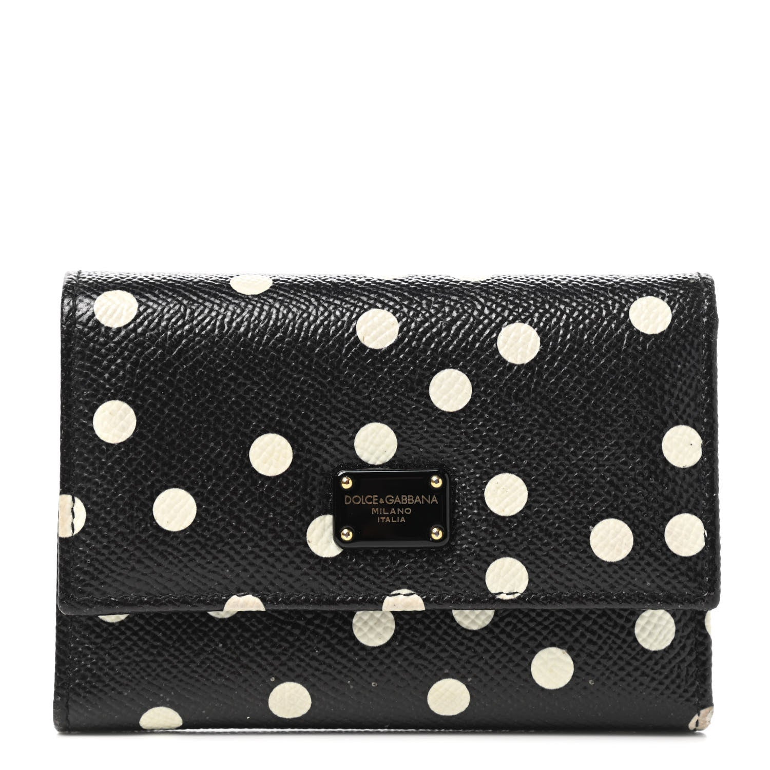 Dolce & Gabbana Dauphine Polka Dot French Flap Wallet Black White 1 of 8
