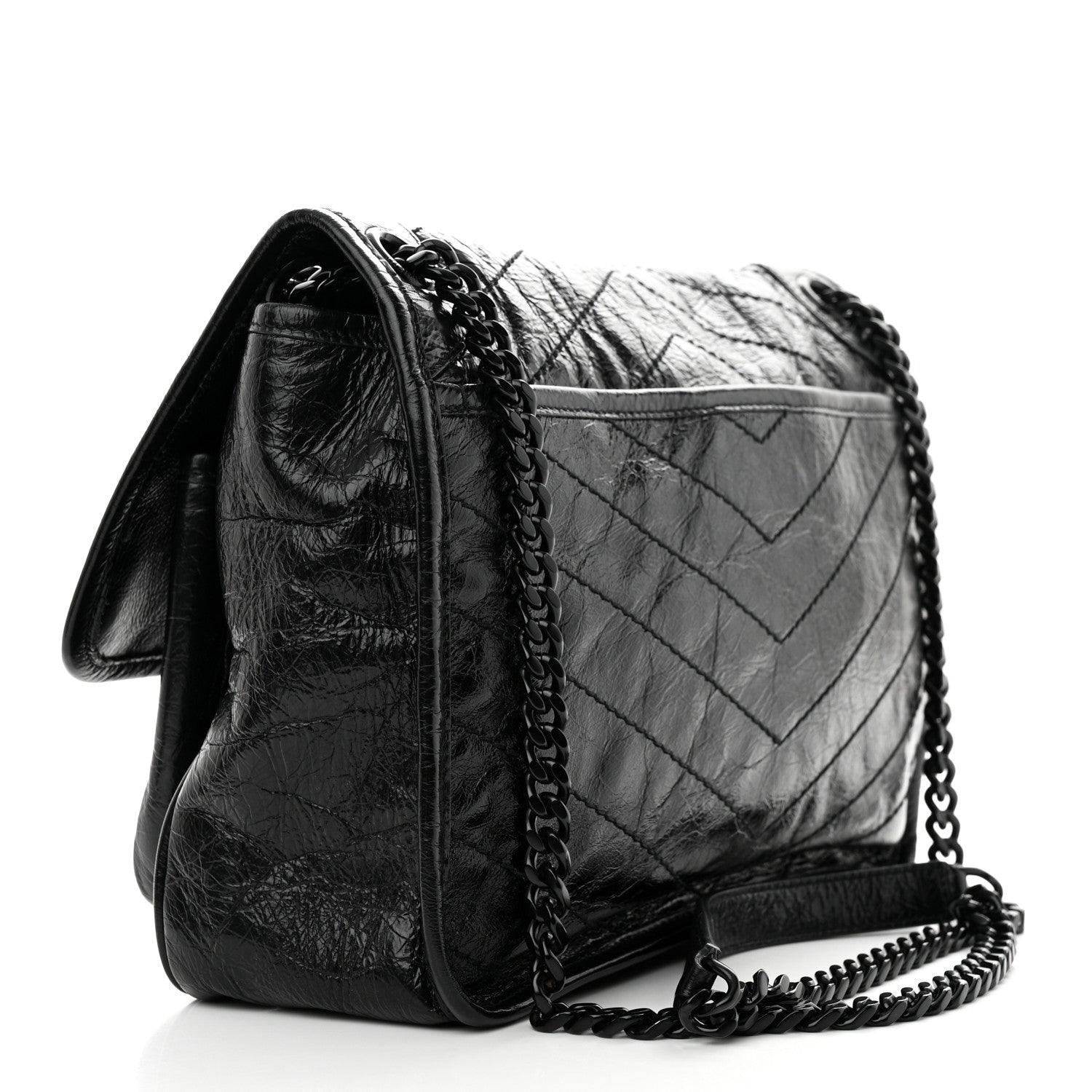 Saint Laurent Crinkled Calfskin Matelasse Monogram Medium Niki Chain Satchel Black 3 of 10