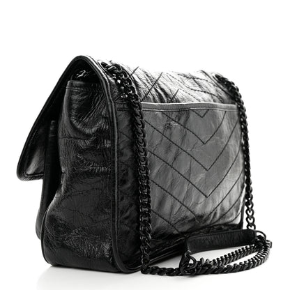 Saint Laurent Crinkled Calfskin Matelasse Monogram Medium Niki Chain Satchel Black 3 of 10