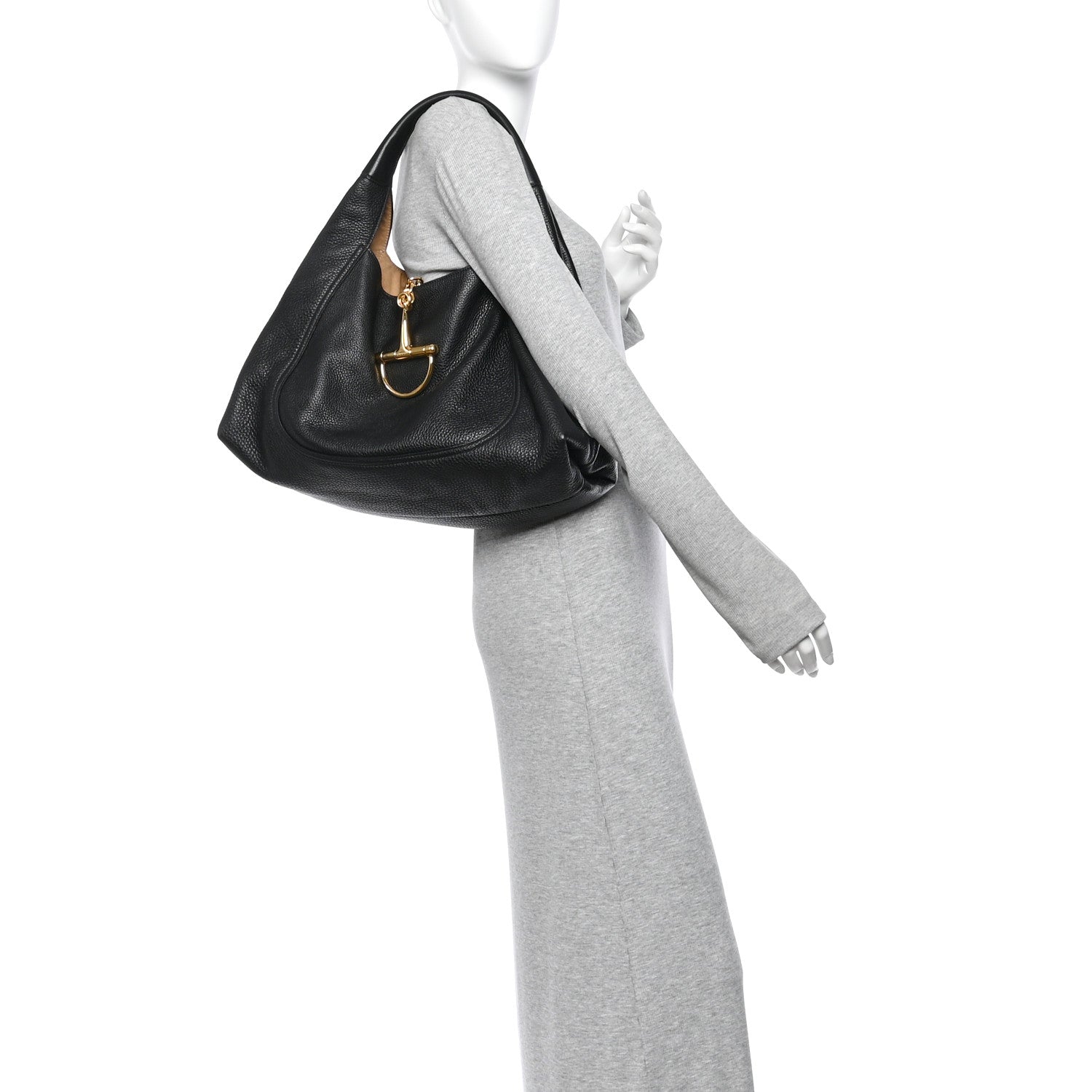 Gucci Grained Calfskin Softbit Maxi Shoulder Bag Black 2 of 11