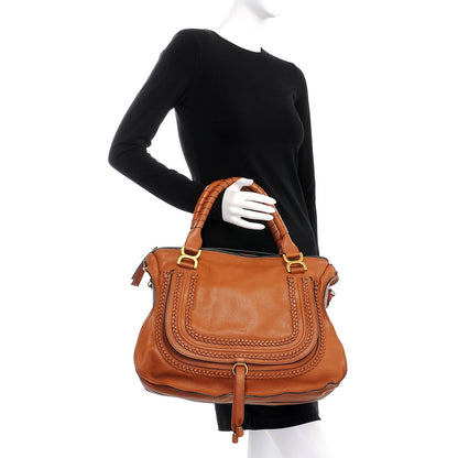 Chloe Calfskin Braided Large Marcie Satchel Caramel 3 of 8