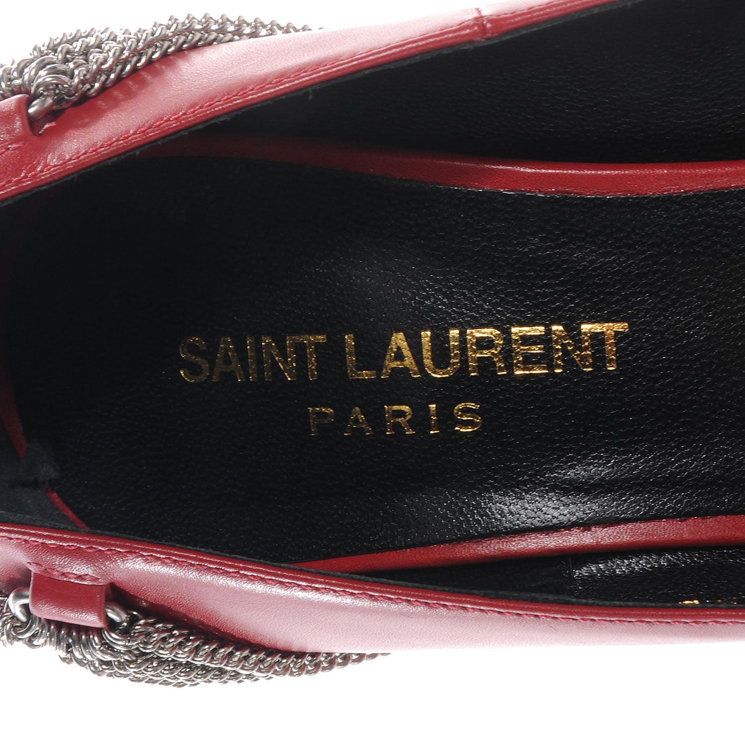 Saint Laurent Leather Janis Chain Heel Pointed Pump 38.5 Red 9 of 9