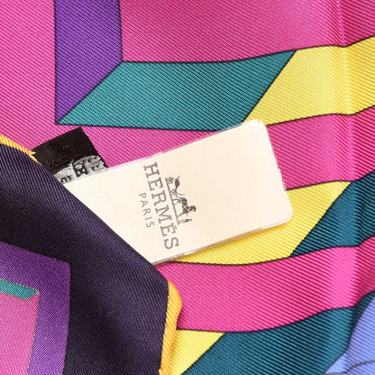Hermes Silk Le Fil D'Ariane Scarf 90 Violet Vert Jaune 5 of 5