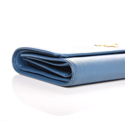 Prada Saffiano Metal Compact Snap Tri-Fold Wallet Cobalto 5 of 8
