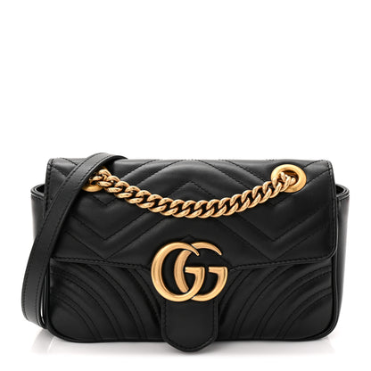 Gucci Calfskin Matelasse Mini GG Marmont Shoulder Bag Black 1 of 10