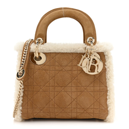 Christian Dior Suede Shearling Cannage Mini Lady Dior Camel 1 of 8