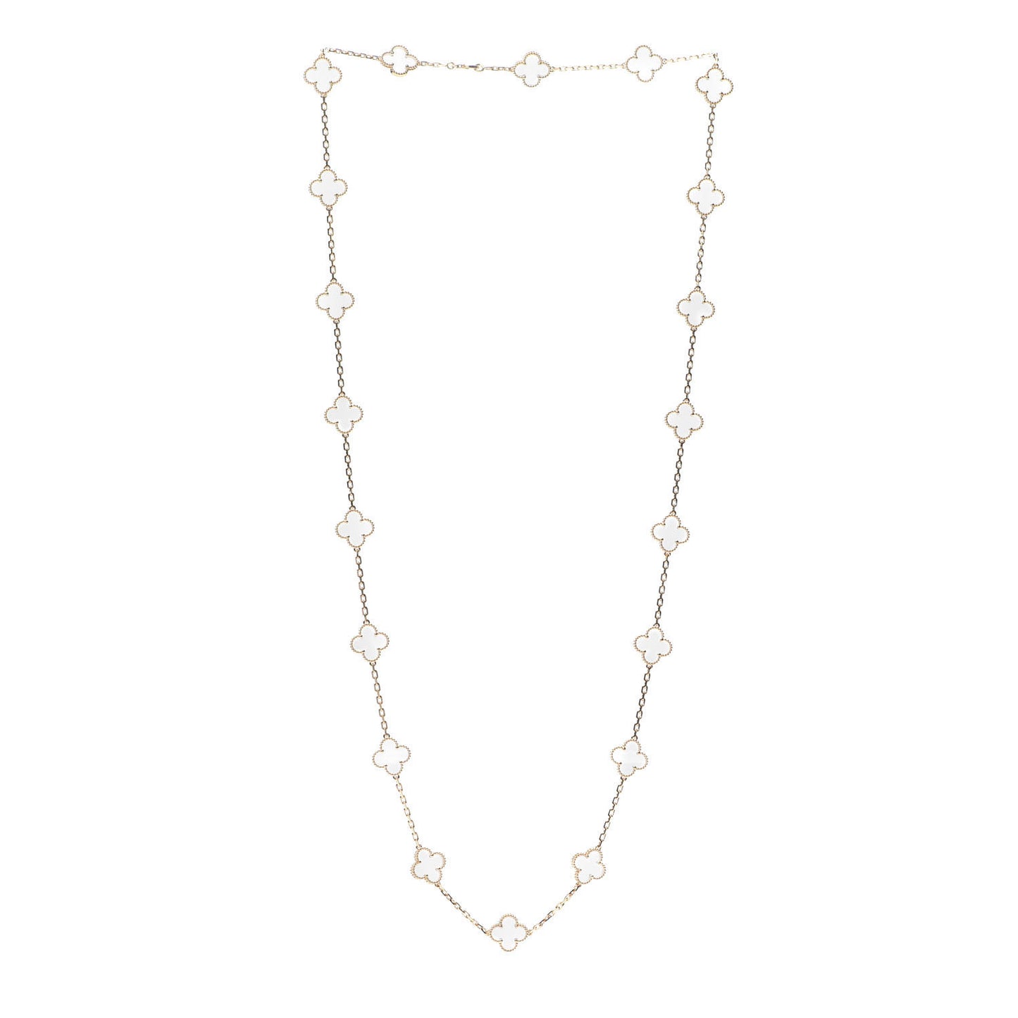 18K Yellow Gold Rock Crystal 20 Motifs Vintage Alhambra Necklace