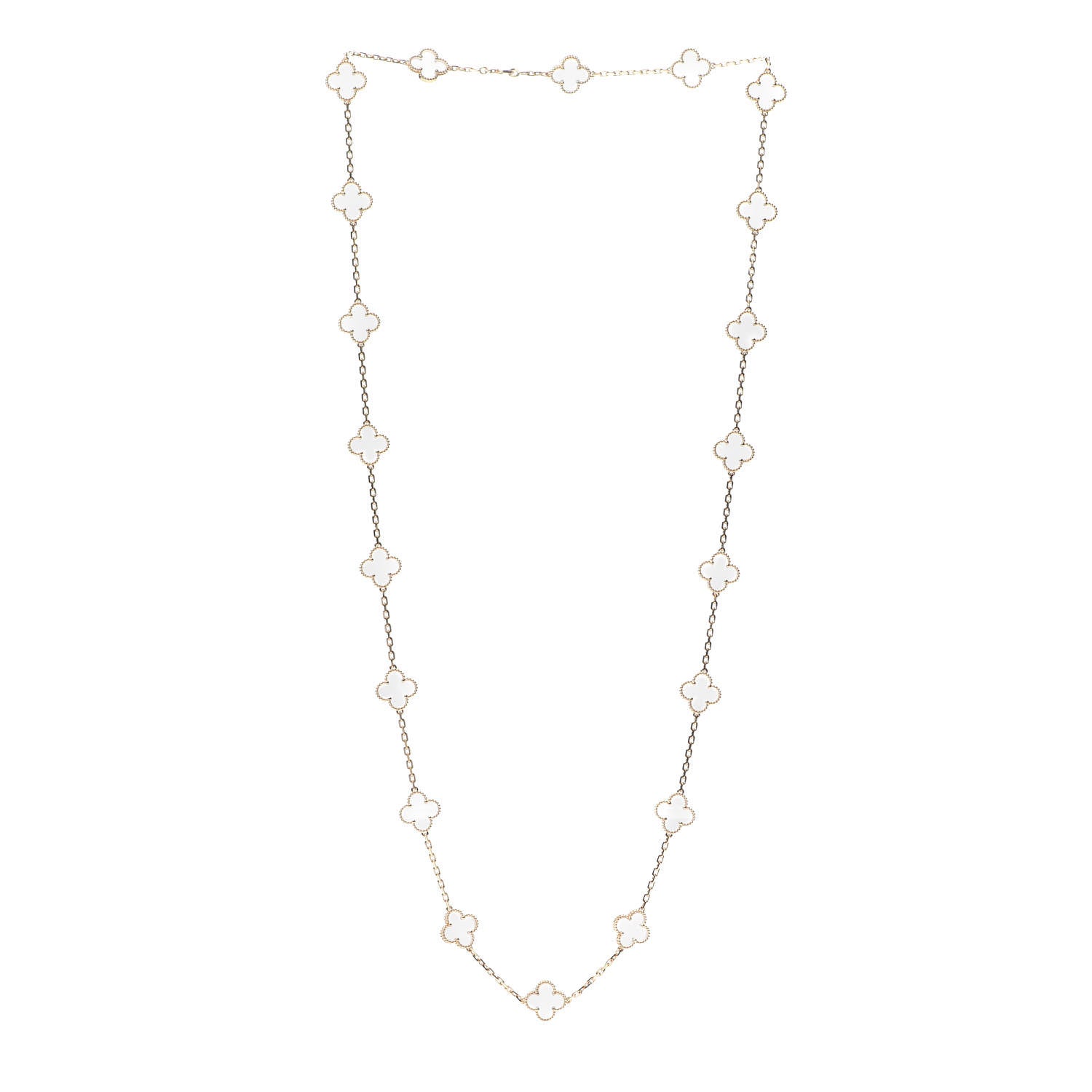 Van Cleef & Arpels 18K Yellow Gold Rock Crystal 20 Motifs Vintage Alhambra Necklace 3 of 9