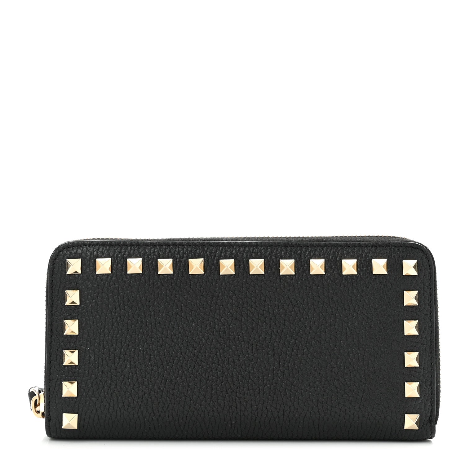 Valentino Garavani Pebbled Calfskin Rockstud Zip Around Wallet Black 1 of 7