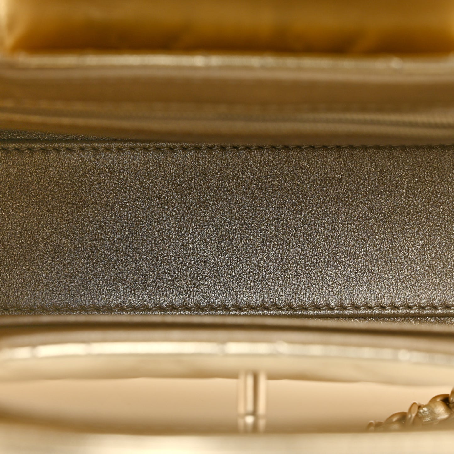 Metallic Shiny Aged Calfskin Quilted Nano Kelly Shopper Gold