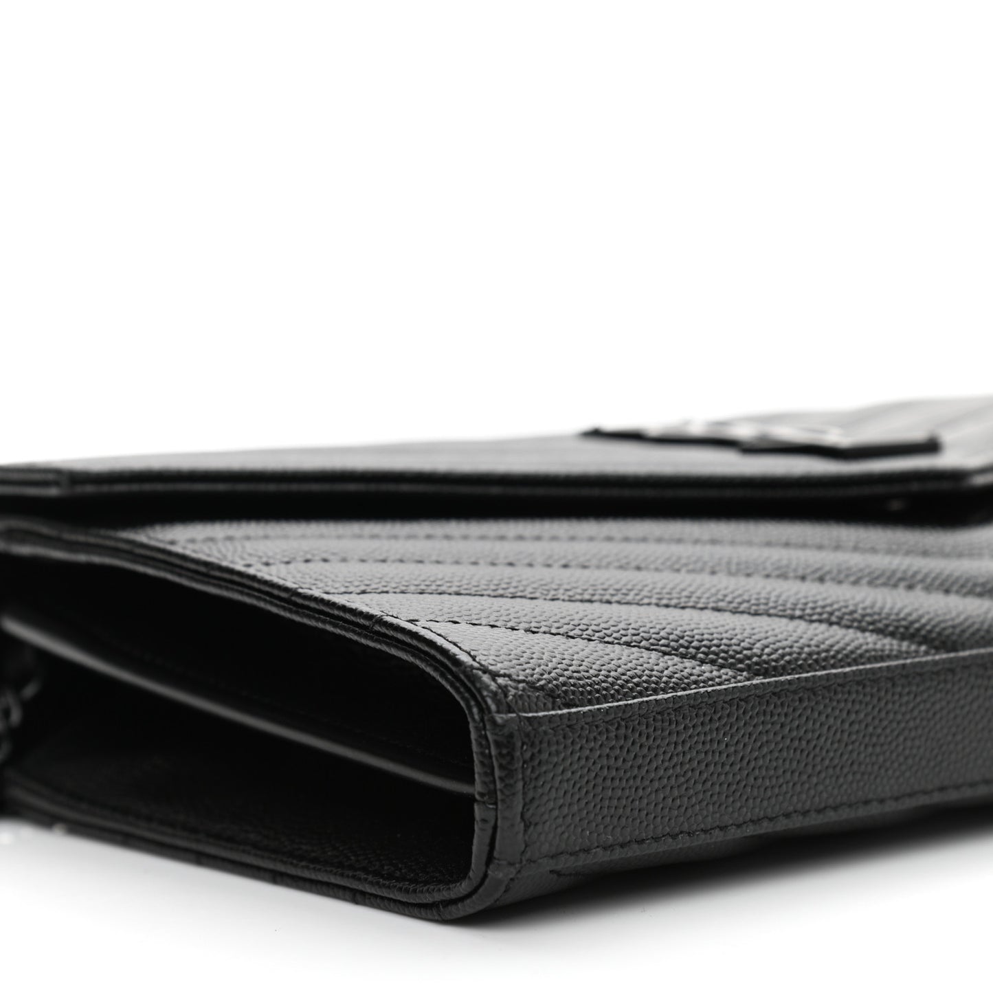 Grain De Poudre Matelasse Chevron Monogram Monochrome Chain Wallet Black