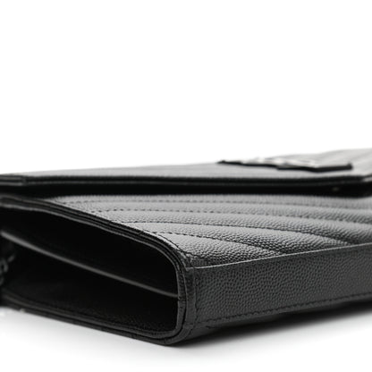 Saint Laurent Grain De Poudre Matelasse Chevron Monogram Monochrome Chain Wallet Black 5 of 10
