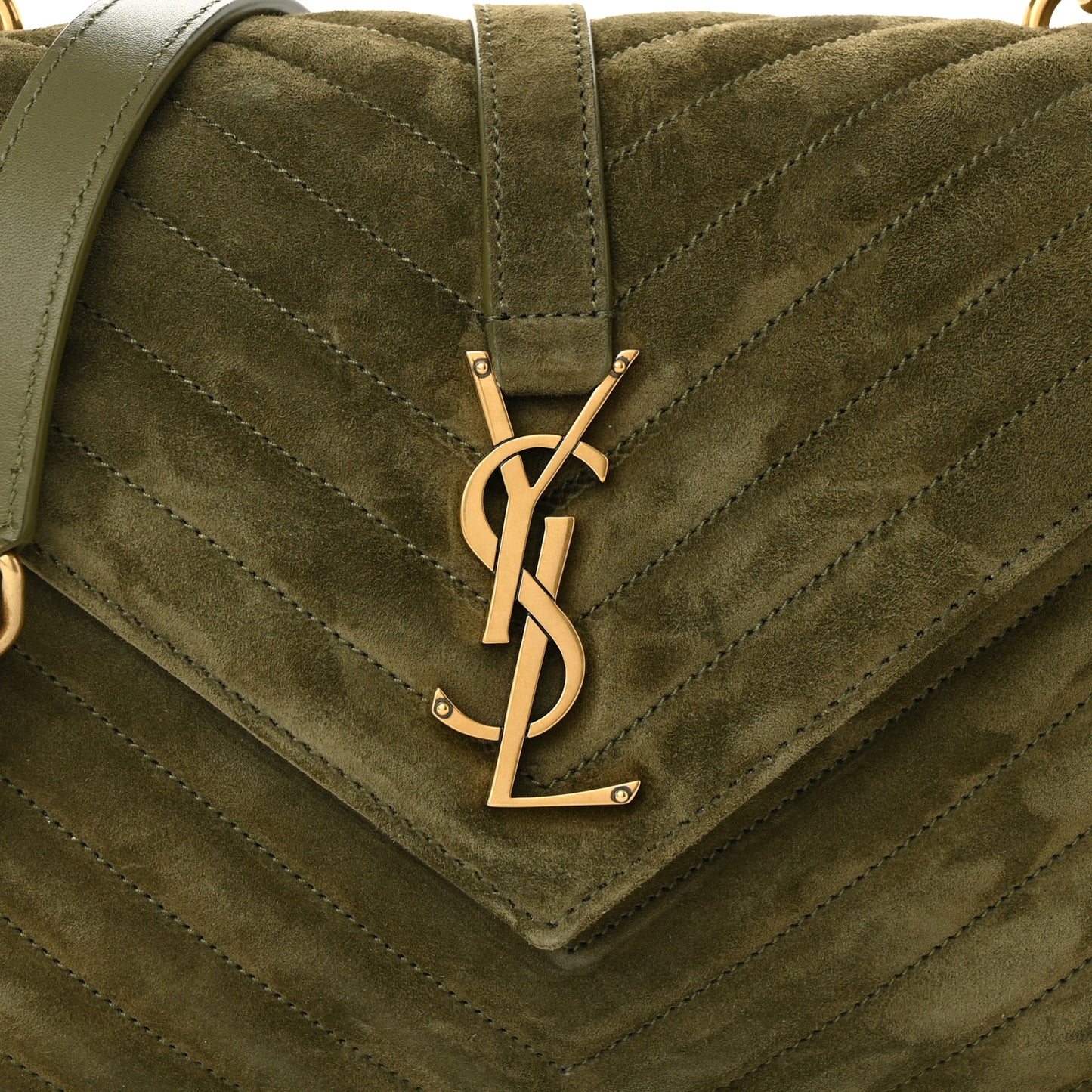 Suede Matelasse Chevron Monogram Medium College Bag Loden Green