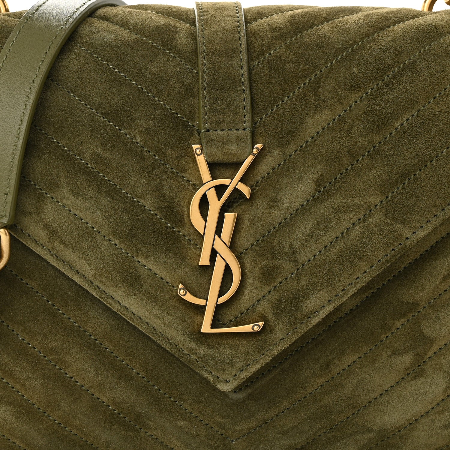 Saint Laurent Suede Matelasse Chevron Monogram Medium College Bag Loden Green 8 of 10
