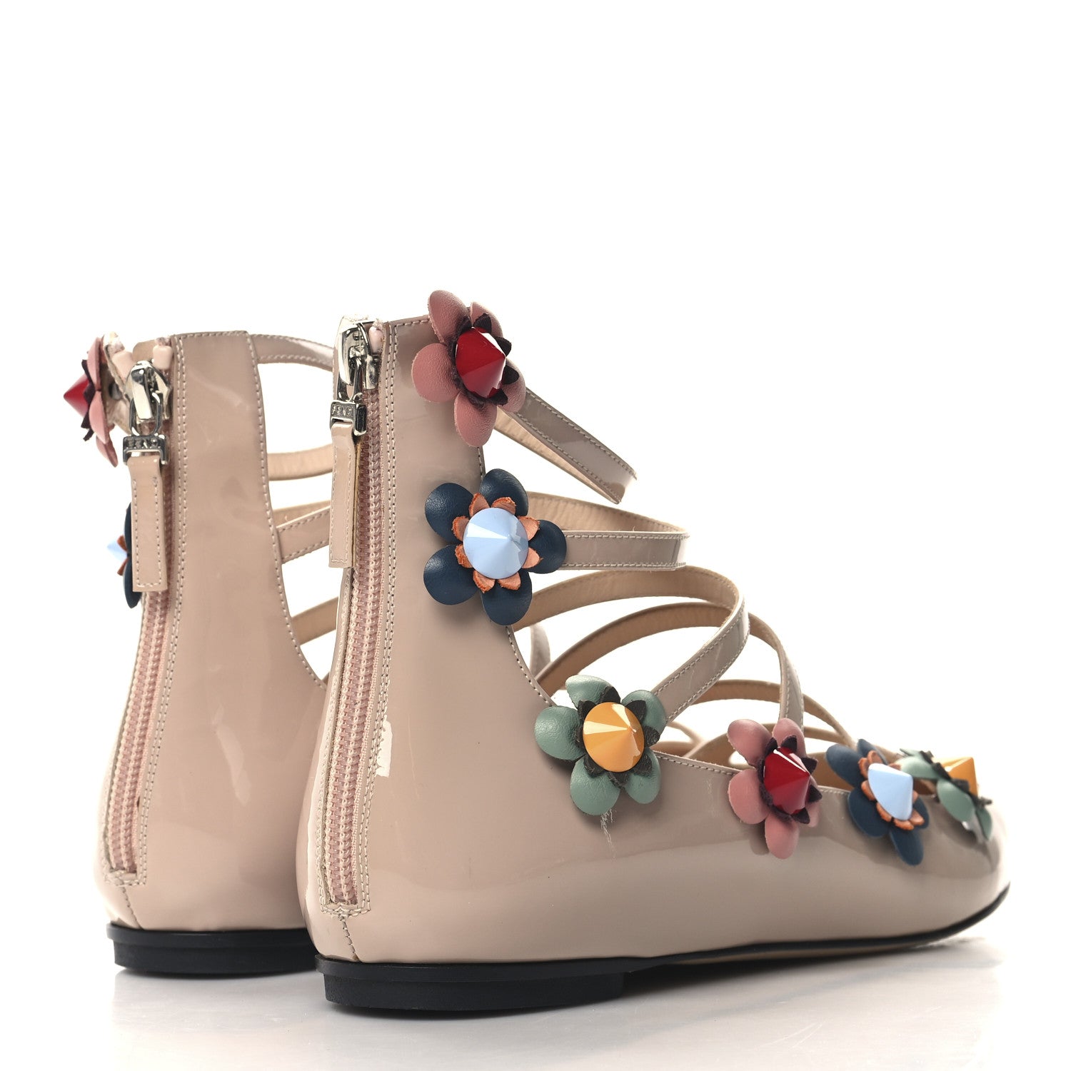 Fendi Patent Flowerland Strappy Flats 39 Nude 5 of 8