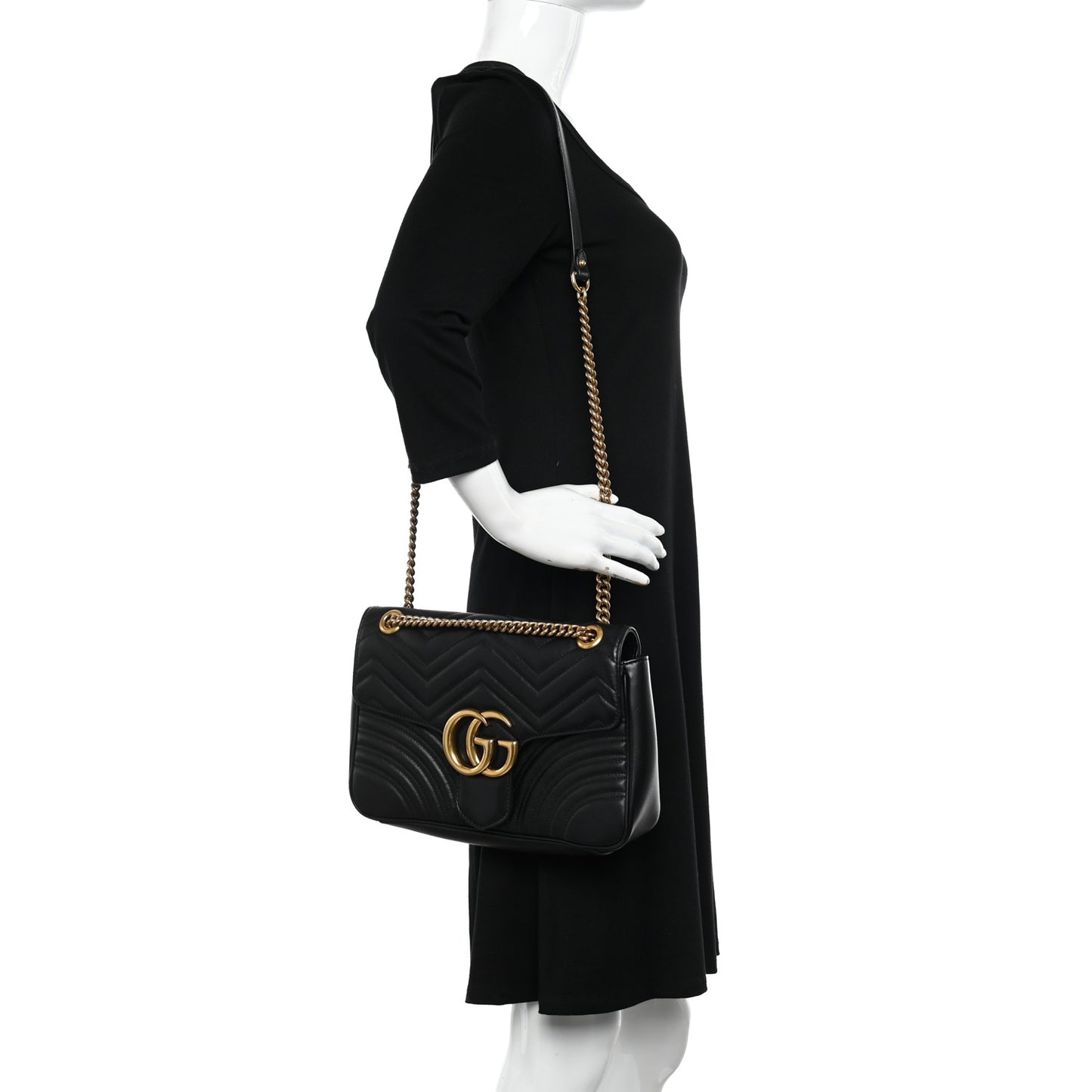 Calfskin Matelasse Medium GG Marmont Shoulder Bag Black