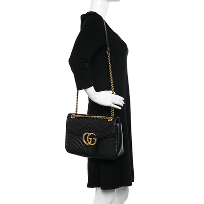 Gucci Calfskin Matelasse Medium GG Marmont Shoulder Bag Black 2 of 16