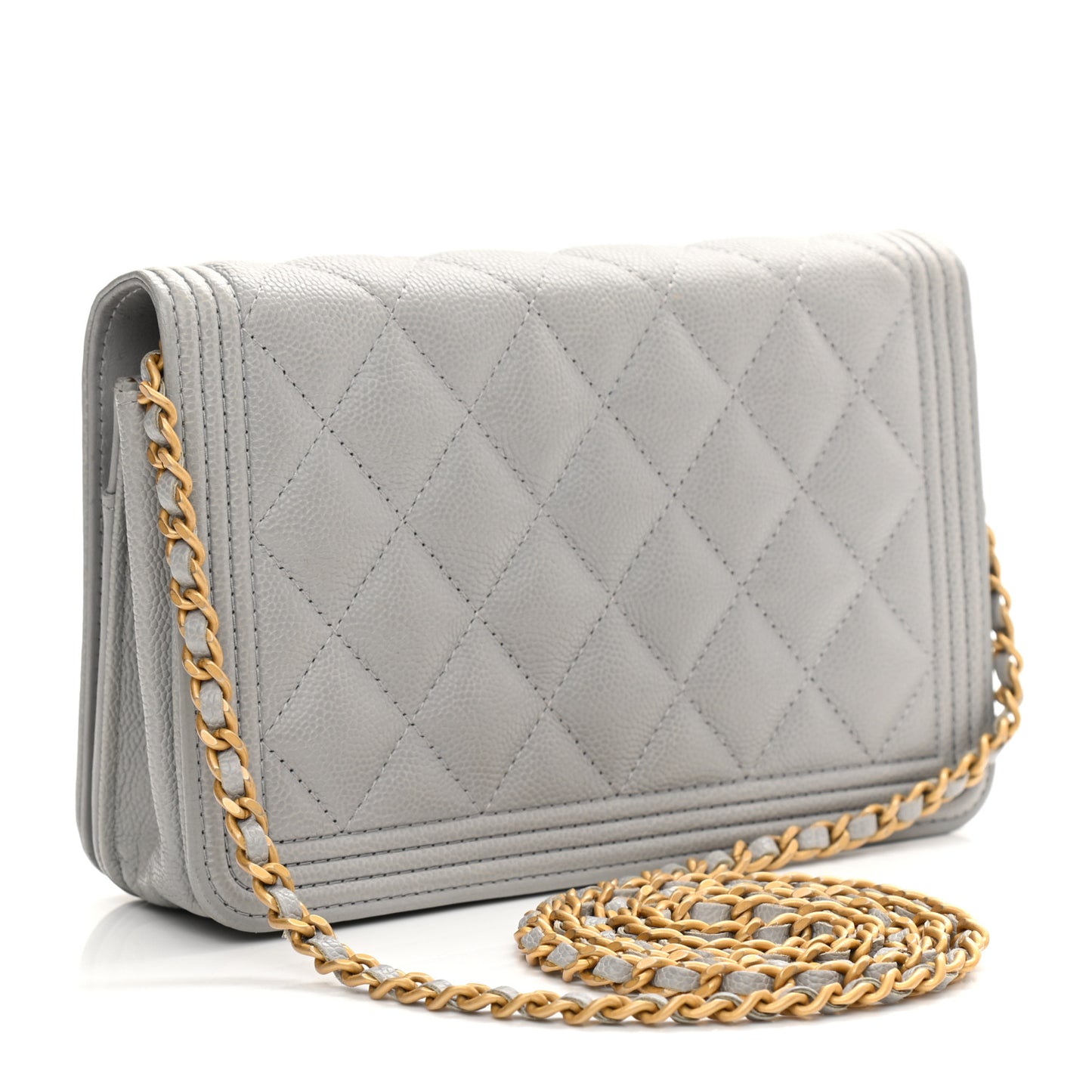 Caviar Quilted Boy Wallet On Chain WOC Grey