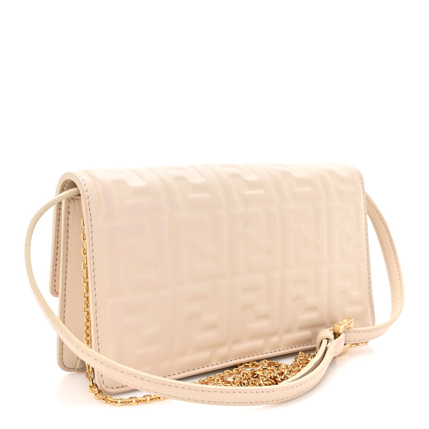 Fendi Nappa Matisse FF Embossed Wallet On Chain Baguette Camelia 3 of 17